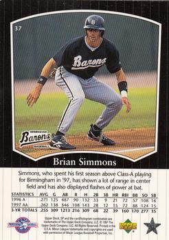 1998 SP Top Prospects #37 Brian Simmons Back