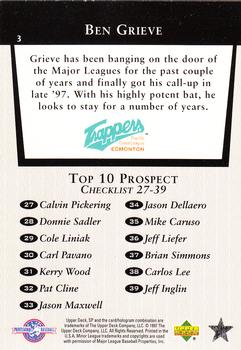 1998 SP Top Prospects #3 Ben Grieve Back