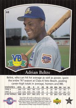 1998 SP Top Prospects #68 Adrian Beltre Back