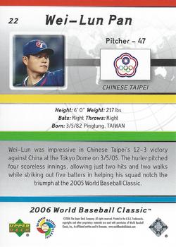 2006 Upper Deck World Baseball Classic Box Set #22 Wei-Lun Pan Back