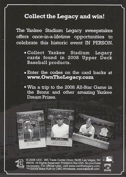 2008 Upper Deck Yankee Stadium Legacy #NNO The Yankee Stadium Legacy Back