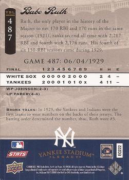 2008 Upper Deck Yankee Stadium Legacy #487 Babe Ruth Back