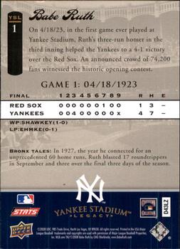 2008 Upper Deck Yankee Stadium Legacy #1 Babe Ruth Back