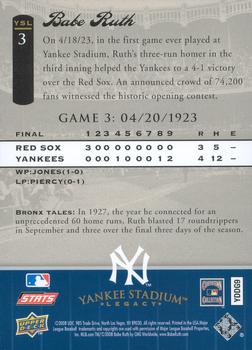 2008 Upper Deck Yankee Stadium Legacy #3 Babe Ruth Back