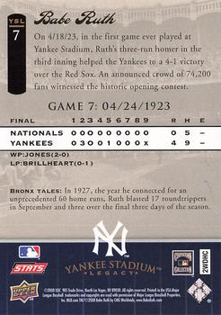 2008 Upper Deck Yankee Stadium Legacy #7 Babe Ruth Back