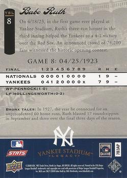 2008 Upper Deck Yankee Stadium Legacy #8 Babe Ruth Back