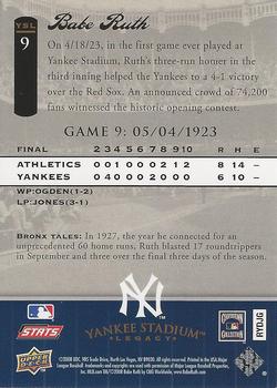 2008 Upper Deck Yankee Stadium Legacy #9 Babe Ruth Back