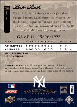 2008 Upper Deck Yankee Stadium Legacy #11 Babe Ruth Back