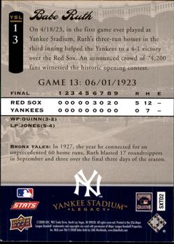 2008 Upper Deck Yankee Stadium Legacy #13 Babe Ruth Back