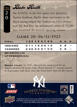 2008 Upper Deck Yankee Stadium Legacy #20 Babe Ruth Back