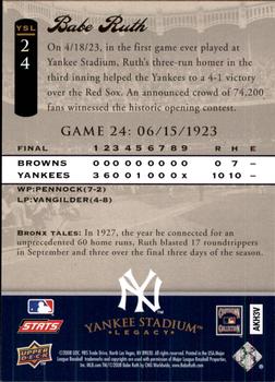 2008 Upper Deck Yankee Stadium Legacy #24 Babe Ruth Back