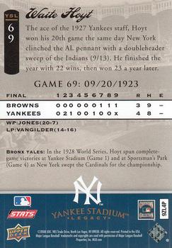 2008 Upper Deck Yankee Stadium Legacy #69 Waite Hoyt Back