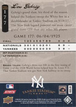 2008 Upper Deck Yankee Stadium Legacy #177 Lou Gehrig Back