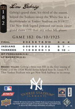 2008 Upper Deck Yankee Stadium Legacy #182 Lou Gehrig Back