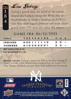 2008 Upper Deck Yankee Stadium Legacy #184 Lou Gehrig Back