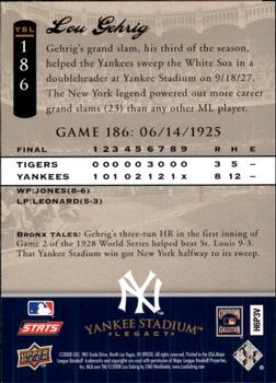 2008 Upper Deck Yankee Stadium Legacy #186 Lou Gehrig Back