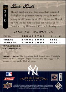 2008 Upper Deck Yankee Stadium Legacy #250 Babe Ruth Back