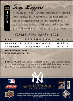 2008 Upper Deck Yankee Stadium Legacy #305 Tony Lazzeri Back