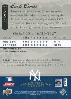 2008 Upper Deck Yankee Stadium Legacy #351 Earle Combs Back