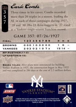 2008 Upper Deck Yankee Stadium Legacy #357 Earle Combs Back