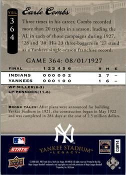 2008 Upper Deck Yankee Stadium Legacy #364 Earle Combs Back