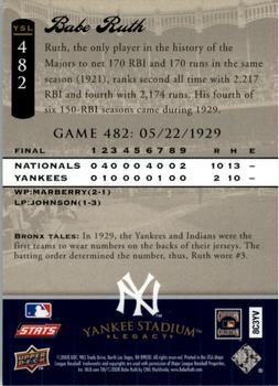 2008 Upper Deck Yankee Stadium Legacy #482 Babe Ruth Back