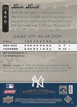 2008 Upper Deck Yankee Stadium Legacy #499 Babe Ruth Back