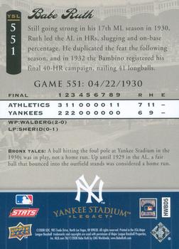 2008 Upper Deck Yankee Stadium Legacy #551 Babe Ruth Back