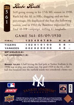 2008 Upper Deck Yankee Stadium Legacy #561 Babe Ruth Back