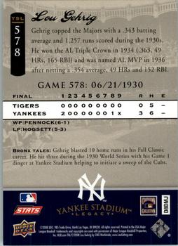 2008 Upper Deck Yankee Stadium Legacy #578 Lou Gehrig Back