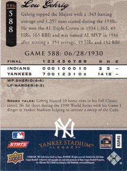 2008 Upper Deck Yankee Stadium Legacy #588 Lou Gehrig Back