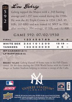 2008 Upper Deck Yankee Stadium Legacy #592 Lou Gehrig Back