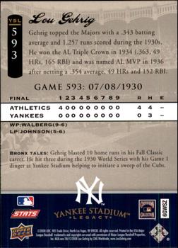 2008 Upper Deck Yankee Stadium Legacy #593 Lou Gehrig Back