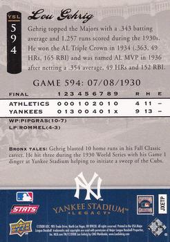 2008 Upper Deck Yankee Stadium Legacy #594 Lou Gehrig Back