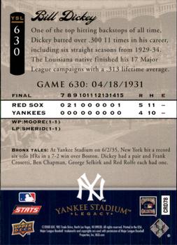2008 Upper Deck Yankee Stadium Legacy #630 Bill Dickey Back