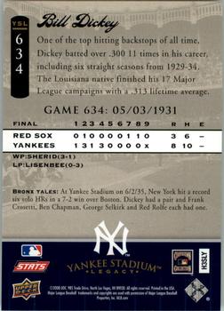 2008 Upper Deck Yankee Stadium Legacy #634 Bill Dickey Back