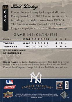 2008 Upper Deck Yankee Stadium Legacy #649 Bill Dickey Back