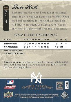 2008 Upper Deck Yankee Stadium Legacy #714 Babe Ruth Back
