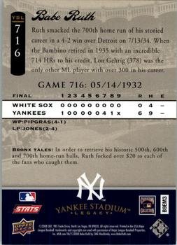 2008 Upper Deck Yankee Stadium Legacy #716 Babe Ruth Back