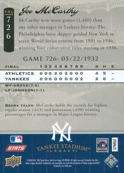 2008 Upper Deck Yankee Stadium Legacy #726 Joe McCarthy Back
