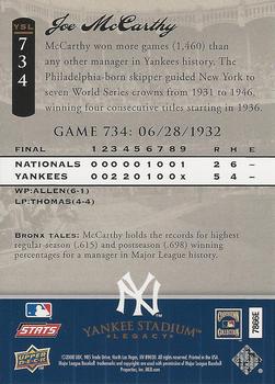 2008 Upper Deck Yankee Stadium Legacy #734 Joe McCarthy Back