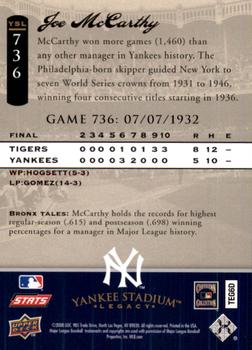 2008 Upper Deck Yankee Stadium Legacy #736 Joe McCarthy Back