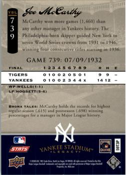 2008 Upper Deck Yankee Stadium Legacy #739 Joe McCarthy Back