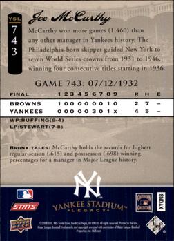 2008 Upper Deck Yankee Stadium Legacy #743 Joe McCarthy Back
