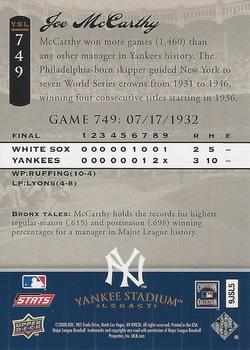 2008 Upper Deck Yankee Stadium Legacy #749 Joe McCarthy Back