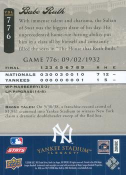 2008 Upper Deck Yankee Stadium Legacy #776 Babe Ruth Back