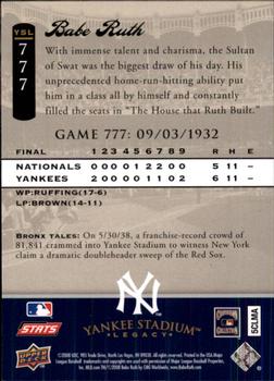 2008 Upper Deck Yankee Stadium Legacy #777 Babe Ruth Back