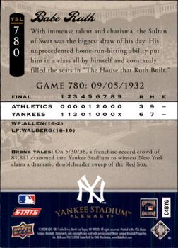 2008 Upper Deck Yankee Stadium Legacy #780 Babe Ruth Back