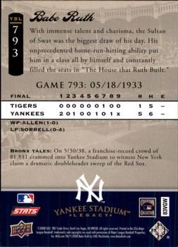 2008 Upper Deck Yankee Stadium Legacy #793 Babe Ruth Back