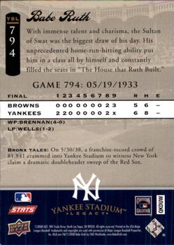 2008 Upper Deck Yankee Stadium Legacy #794 Babe Ruth Back